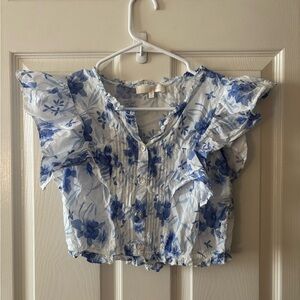 Love shack fancy floral blue top XS